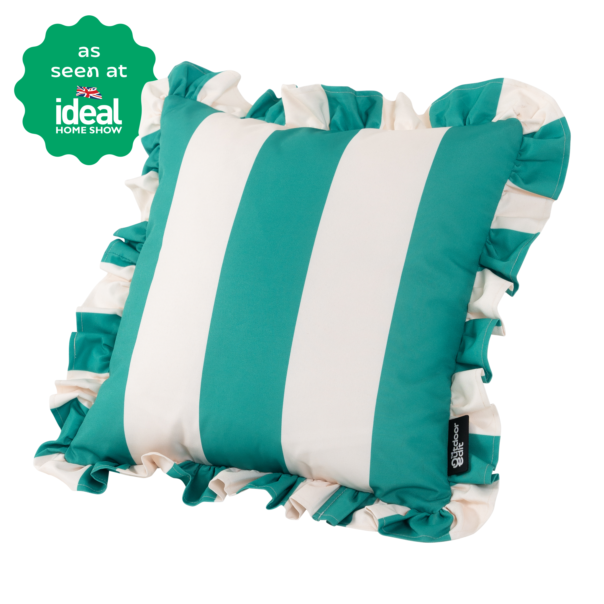 The Green Block Stripe Frilled Outdoor Cushion