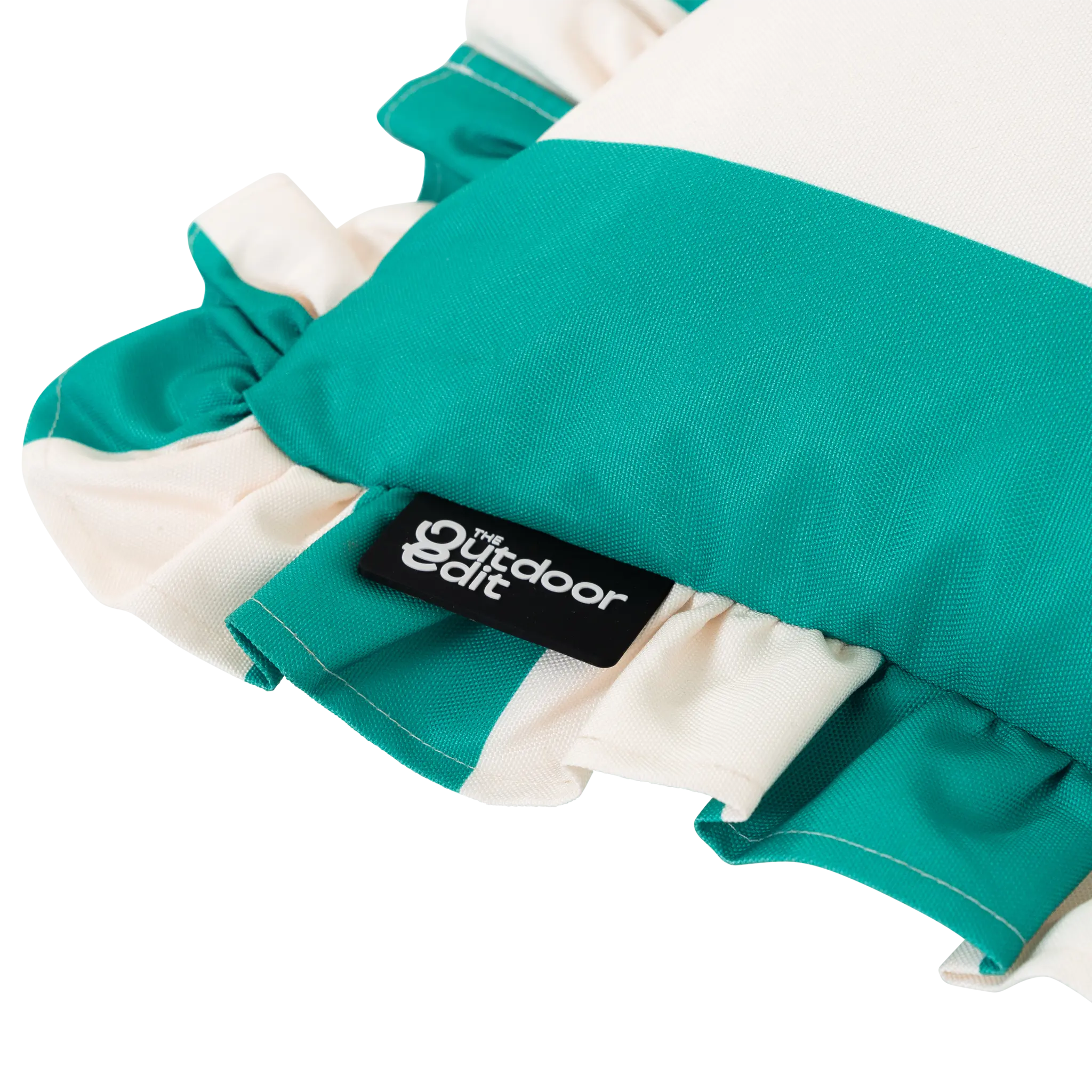 The Green Block Stripe Frilled Outdoor Cushion