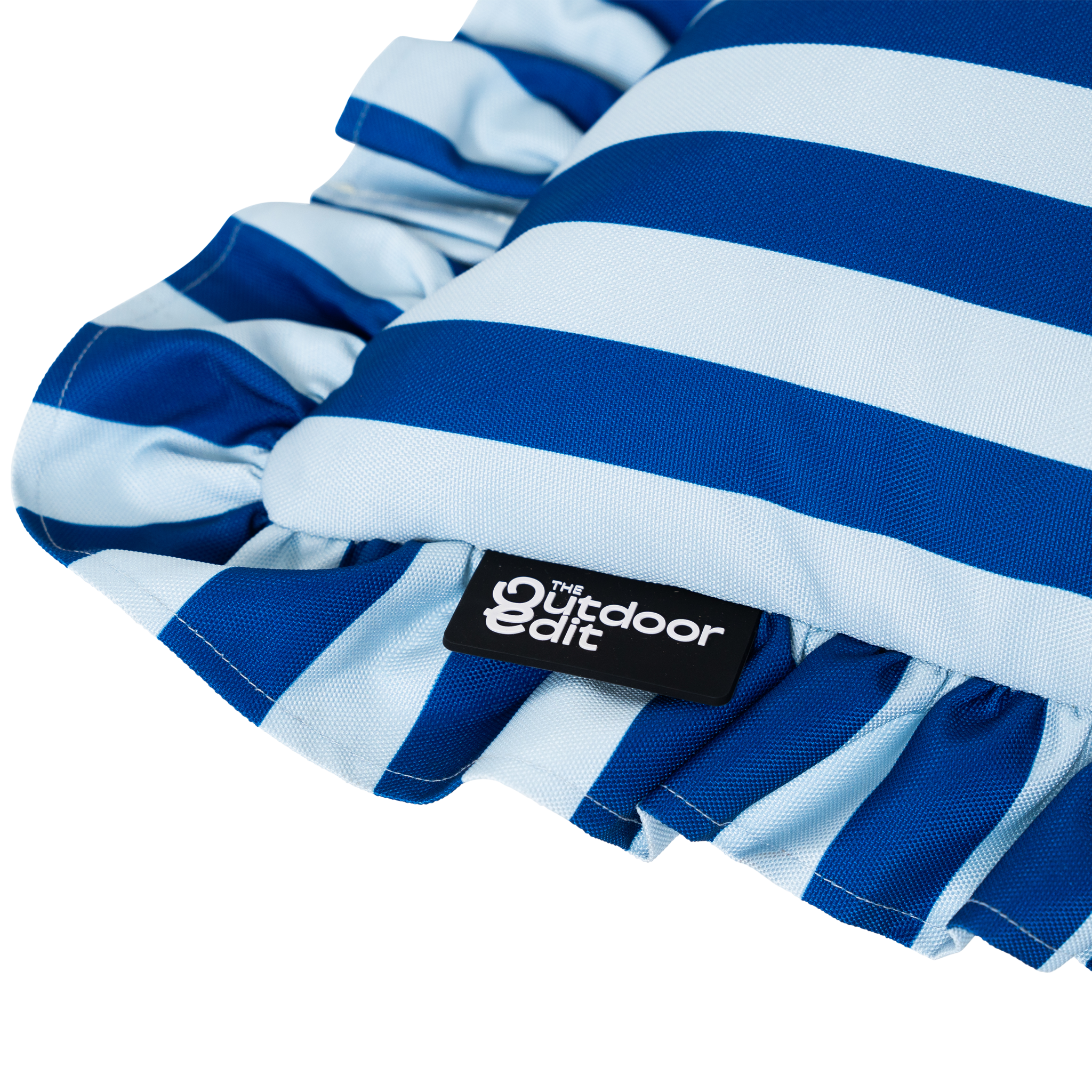 The Ocean Blue Stripe Frilled Outdoor Cushion