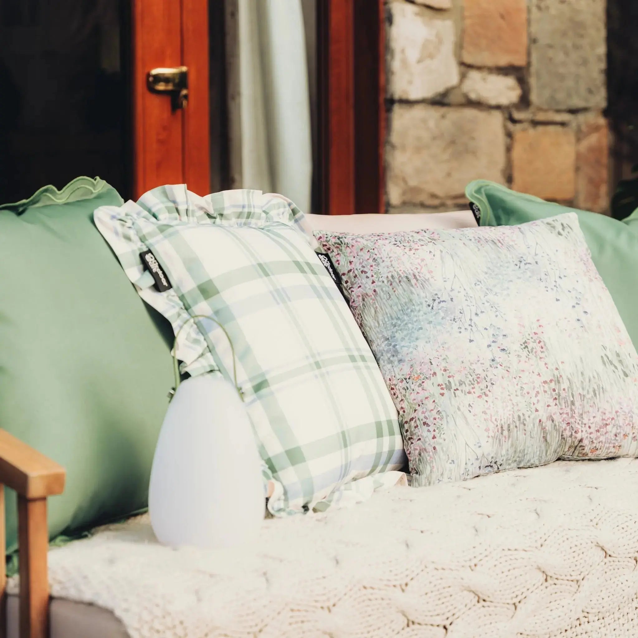 The Farmhouse Tartan Frilled Outdoor Cushion