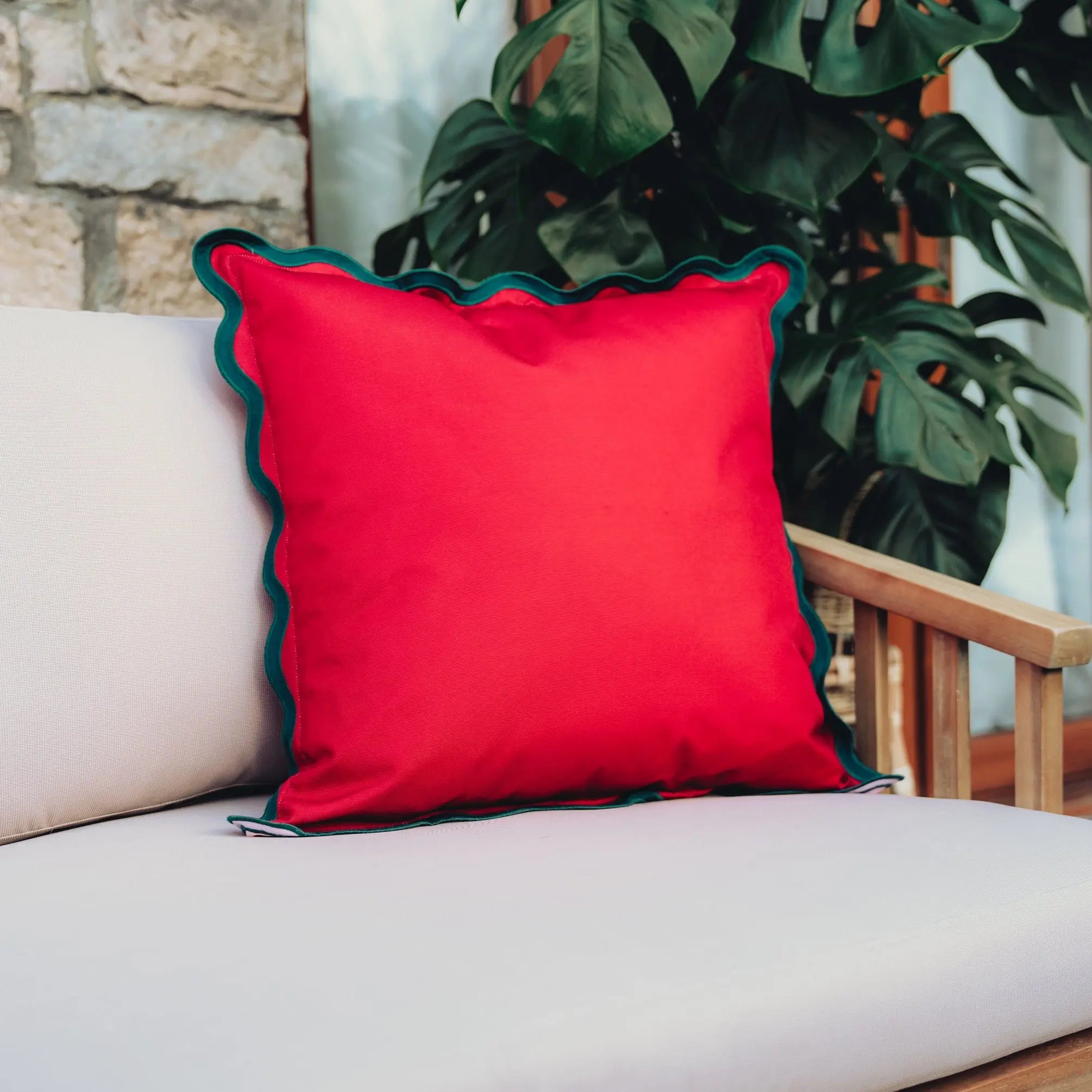 The Wine Red Scalloped Outdoor Cushion