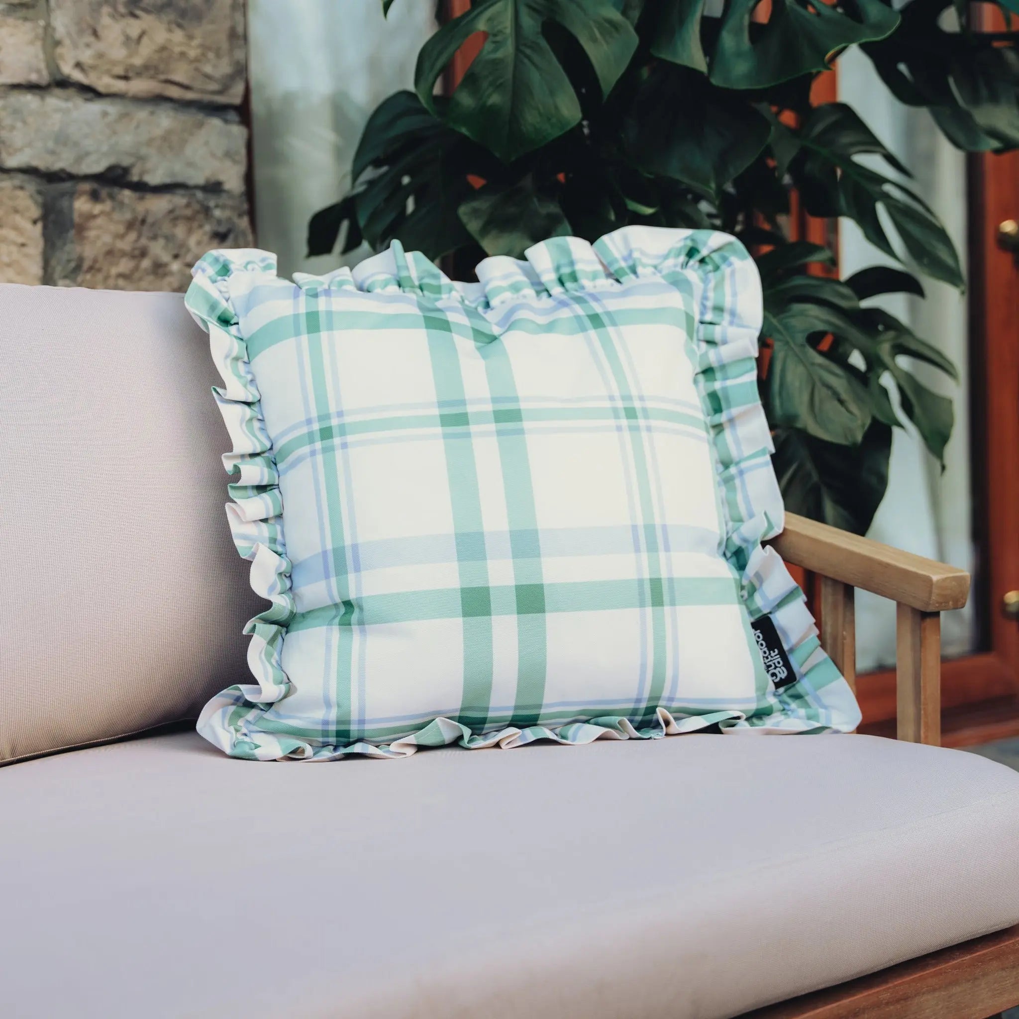 The Farmhouse Tartan Frilled Outdoor Cushion