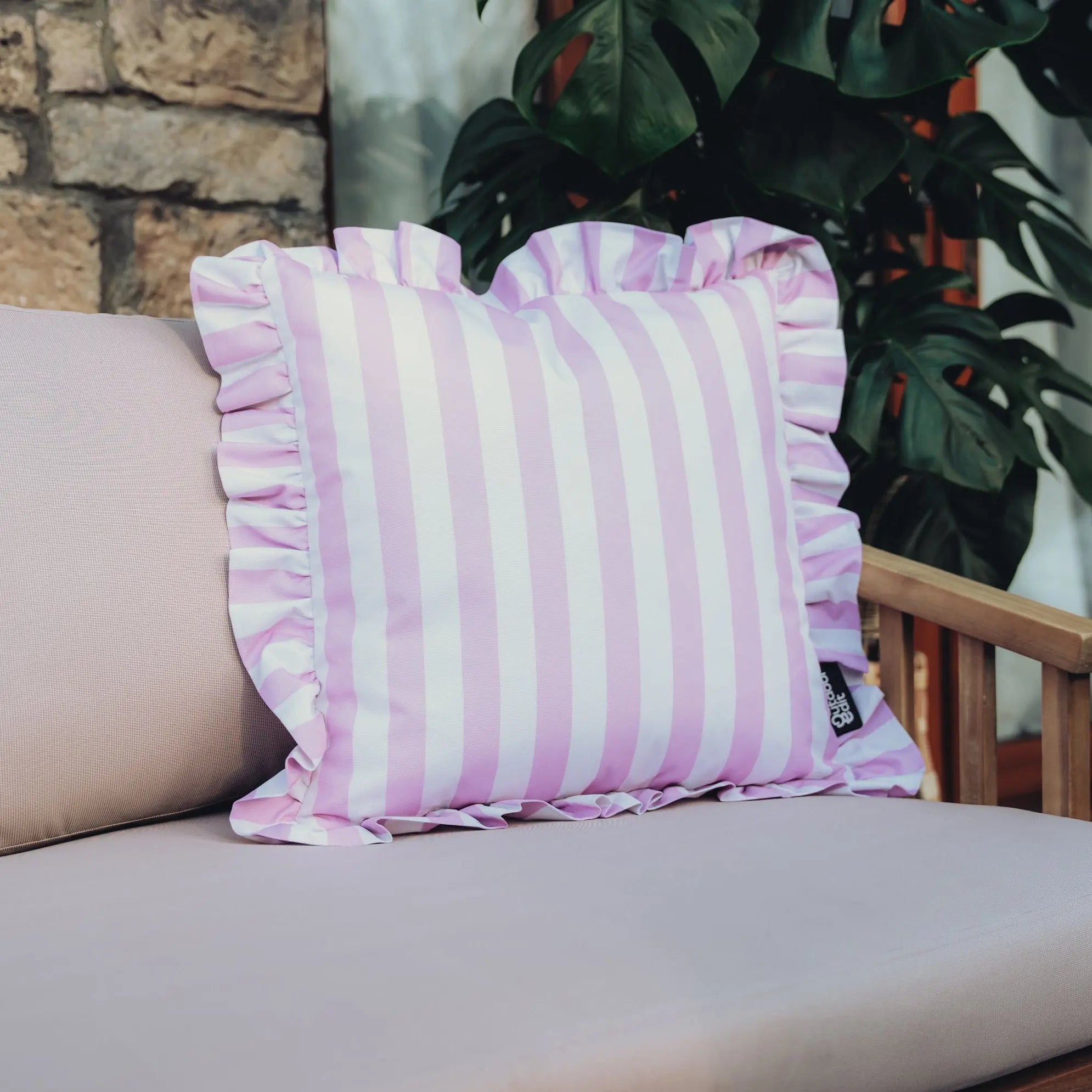 The Lavender Stripe Frilled Outdoor Cushion