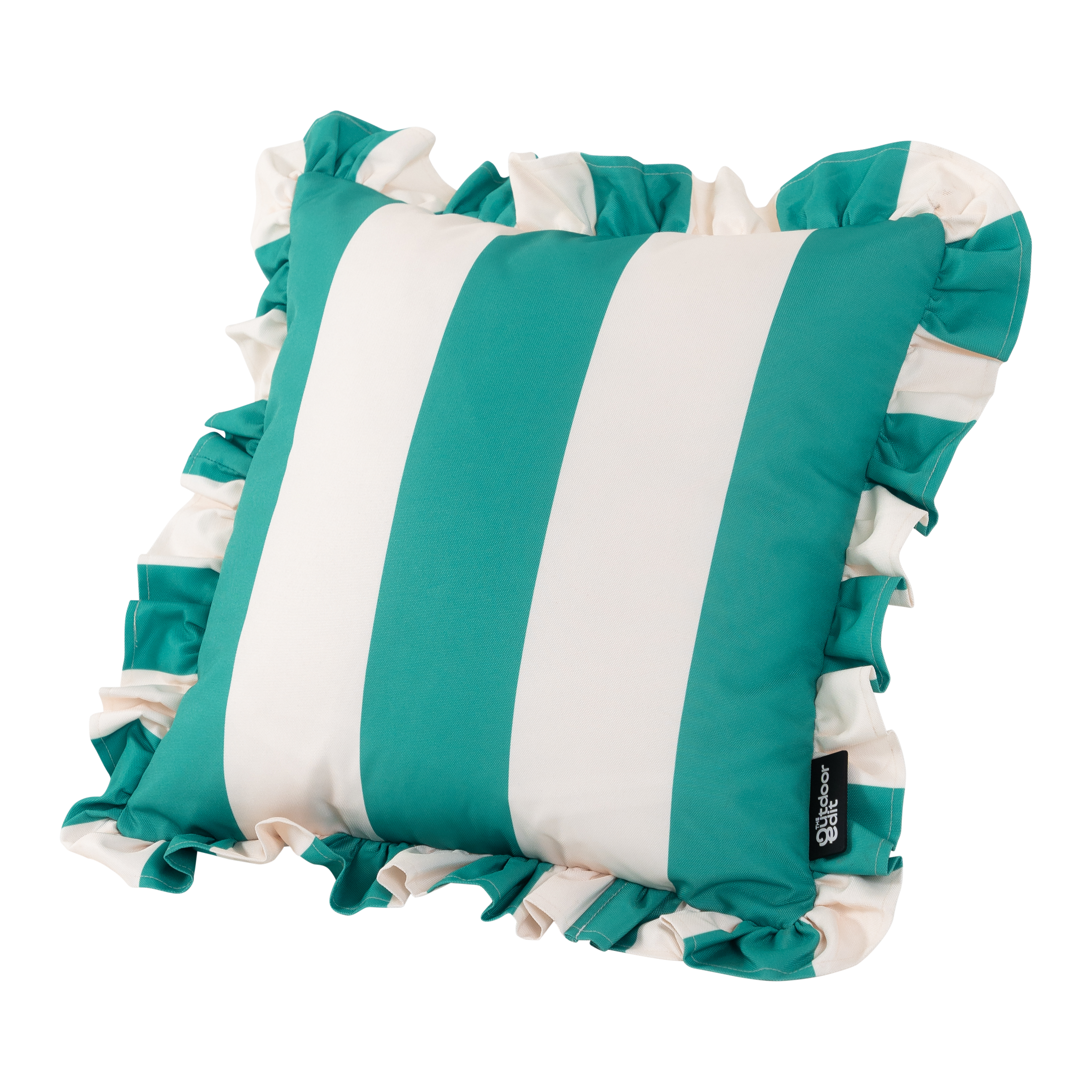 The Green Block Stripe Frilled Outdoor Cushion