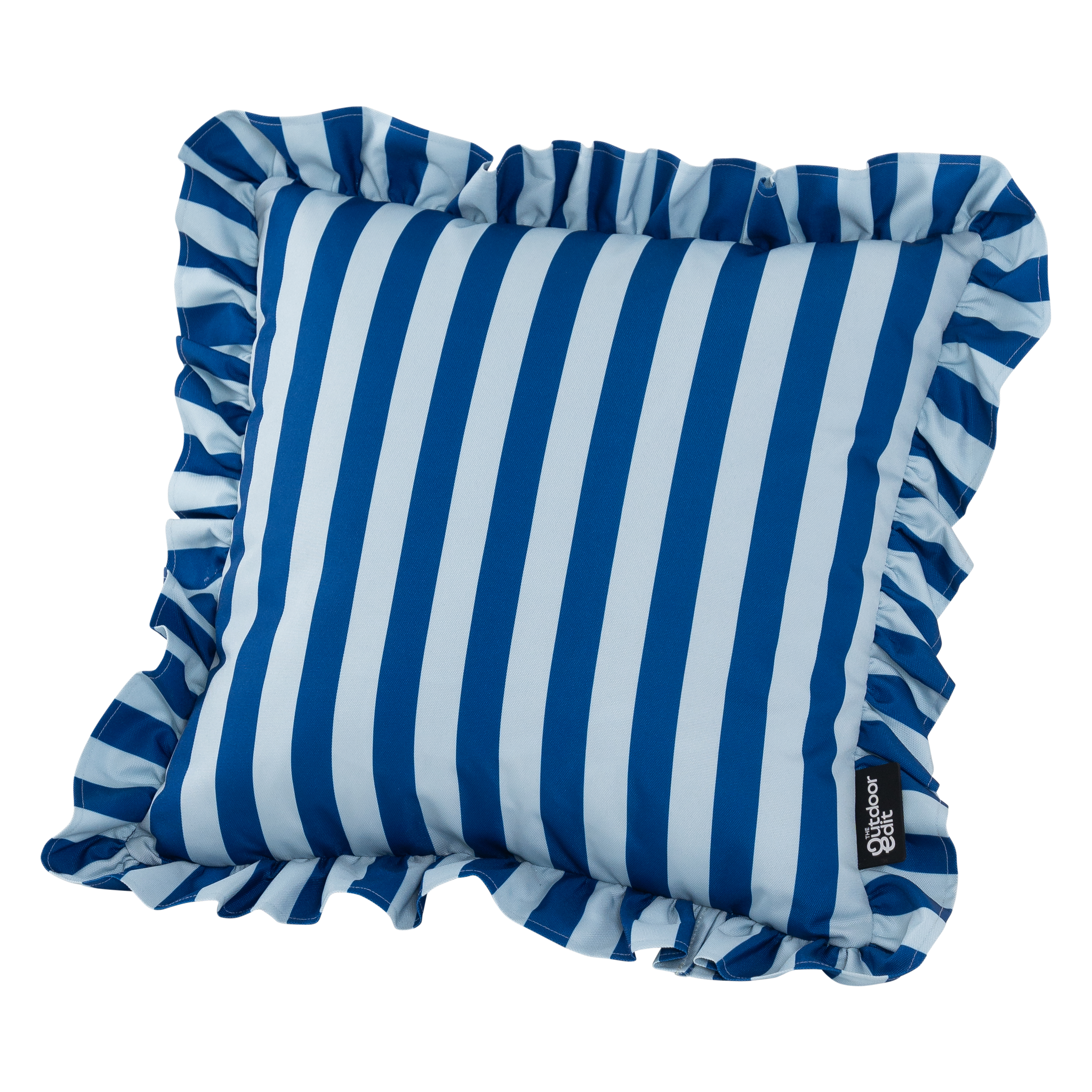 The Ocean Blue Stripe Frilled Outdoor Cushion