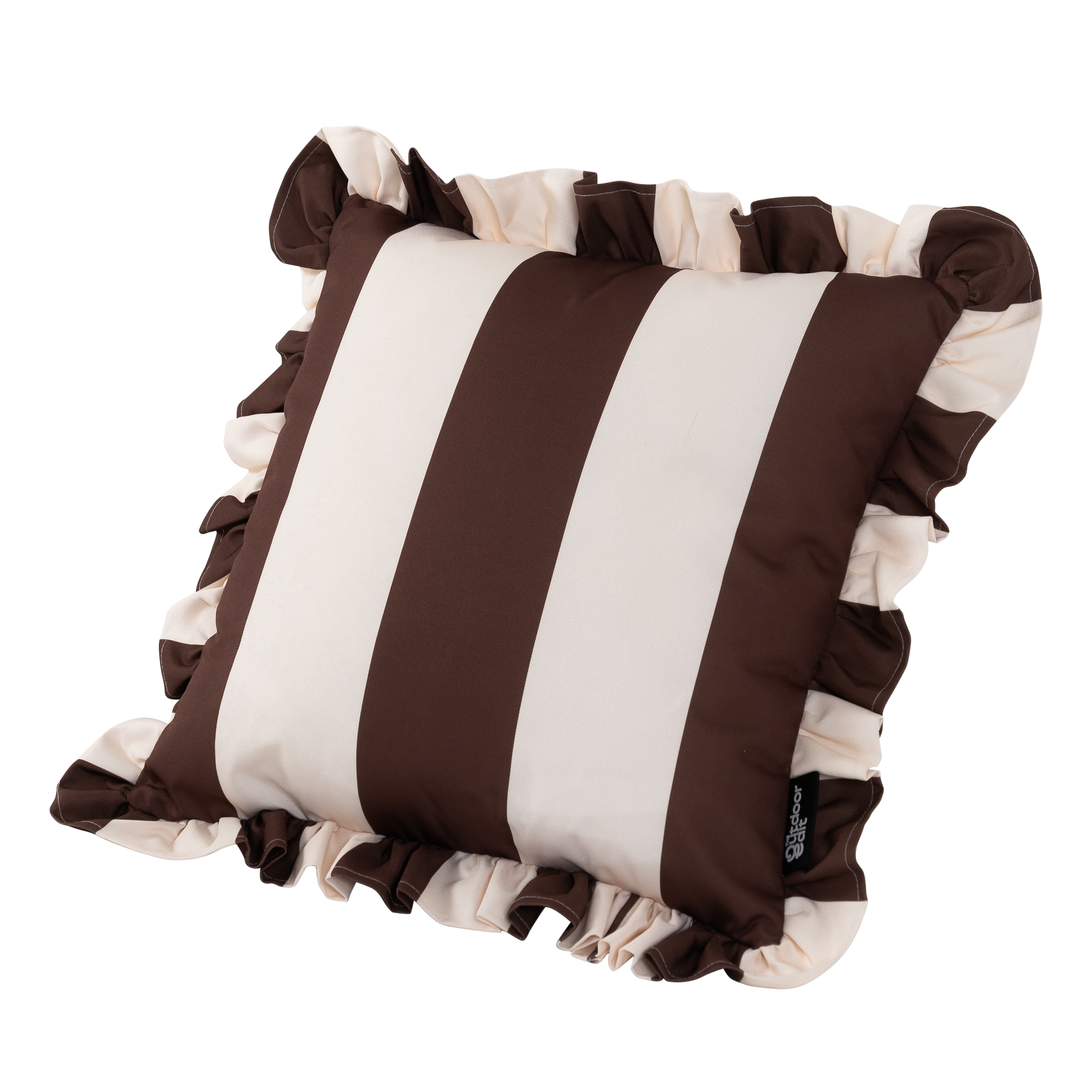 The Brown Block Stripe Frilled Outdoor Cushion